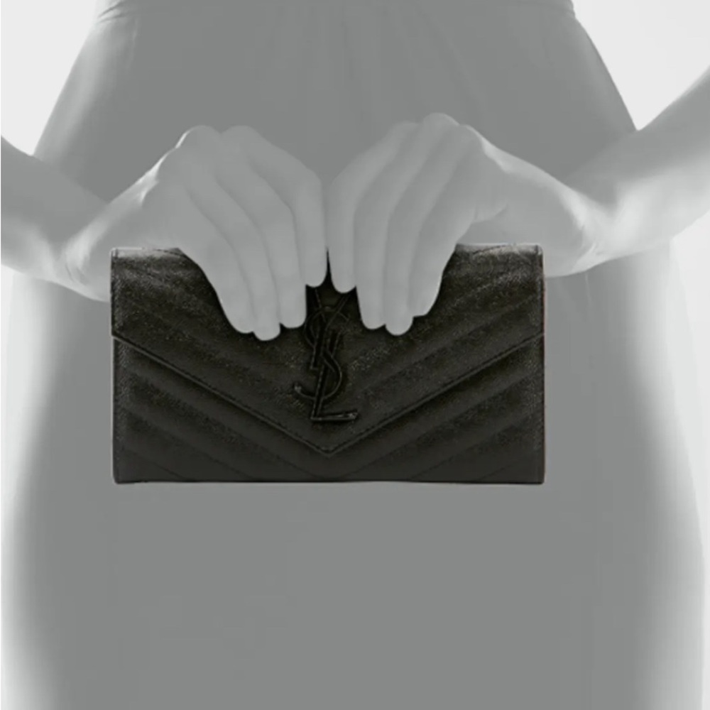 YSL Monogram Large Flap Wallet in Grained Leather